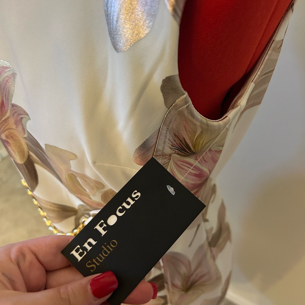 Enfocus Studio Womens Size 8 Ivory Floral Shimmer Lily Chain Sleeveless Dress - Picture 6 of 12